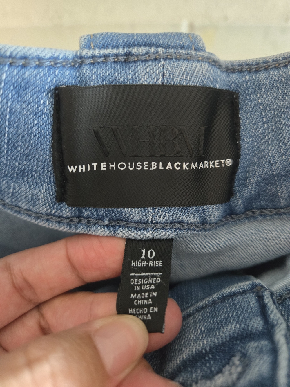 White House Black Market Light Blue Denim Shorts with Silver Buttons - Picture 4 of 7
